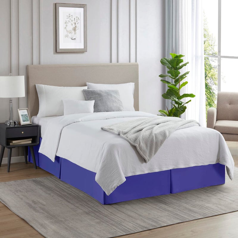 Nestl Royal Blue تنورة سرير مقاس كوين - تنورة سرير كوين 14 بوصة قطرة - تنانير سرير من الألياف الدقيقة المصقولة - تنورة سرير مطوية بجودة الفندق - مقاومة للانكماش والبهتان - Image 4